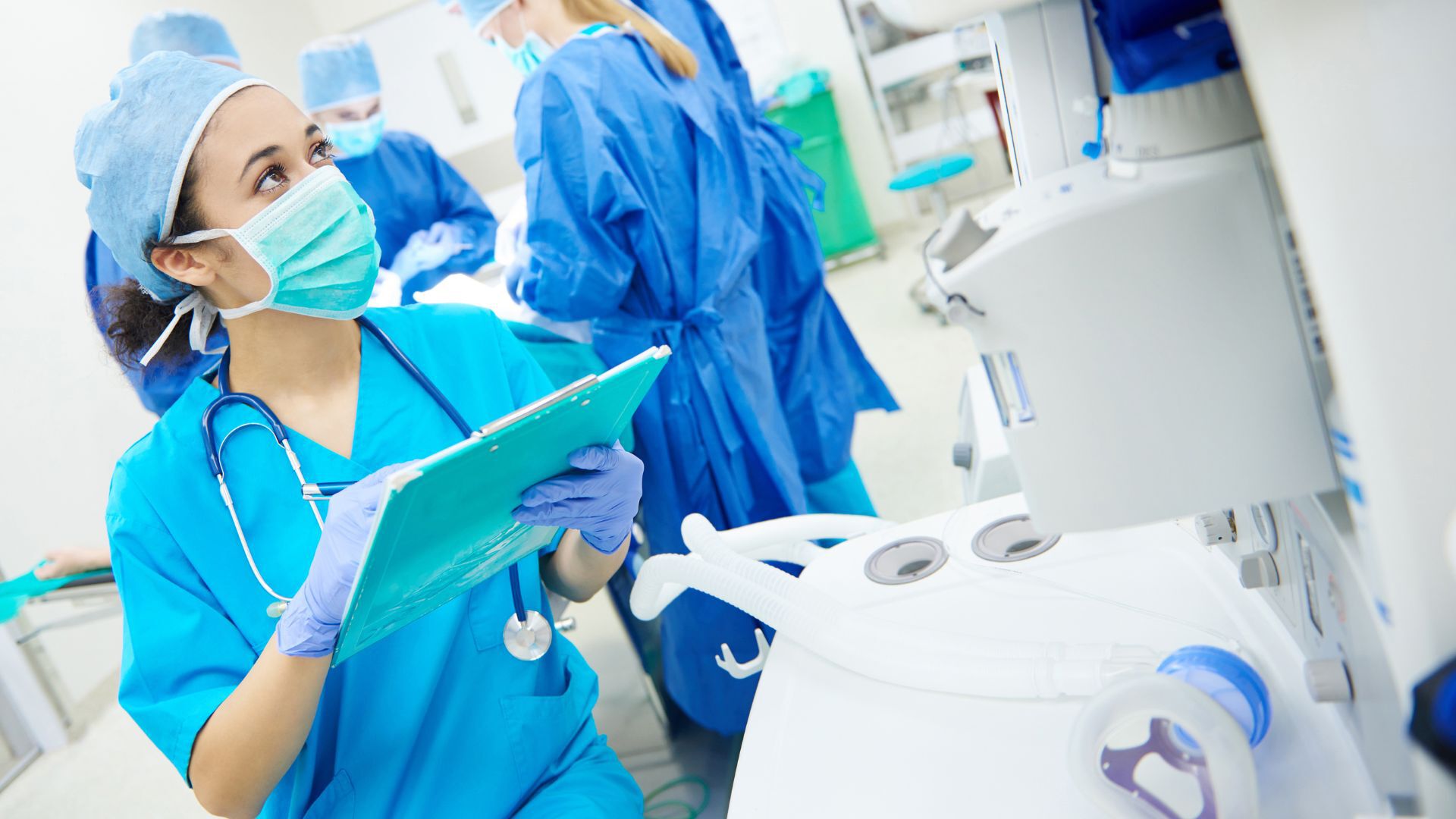 Nurse with medical mask working at the hospital