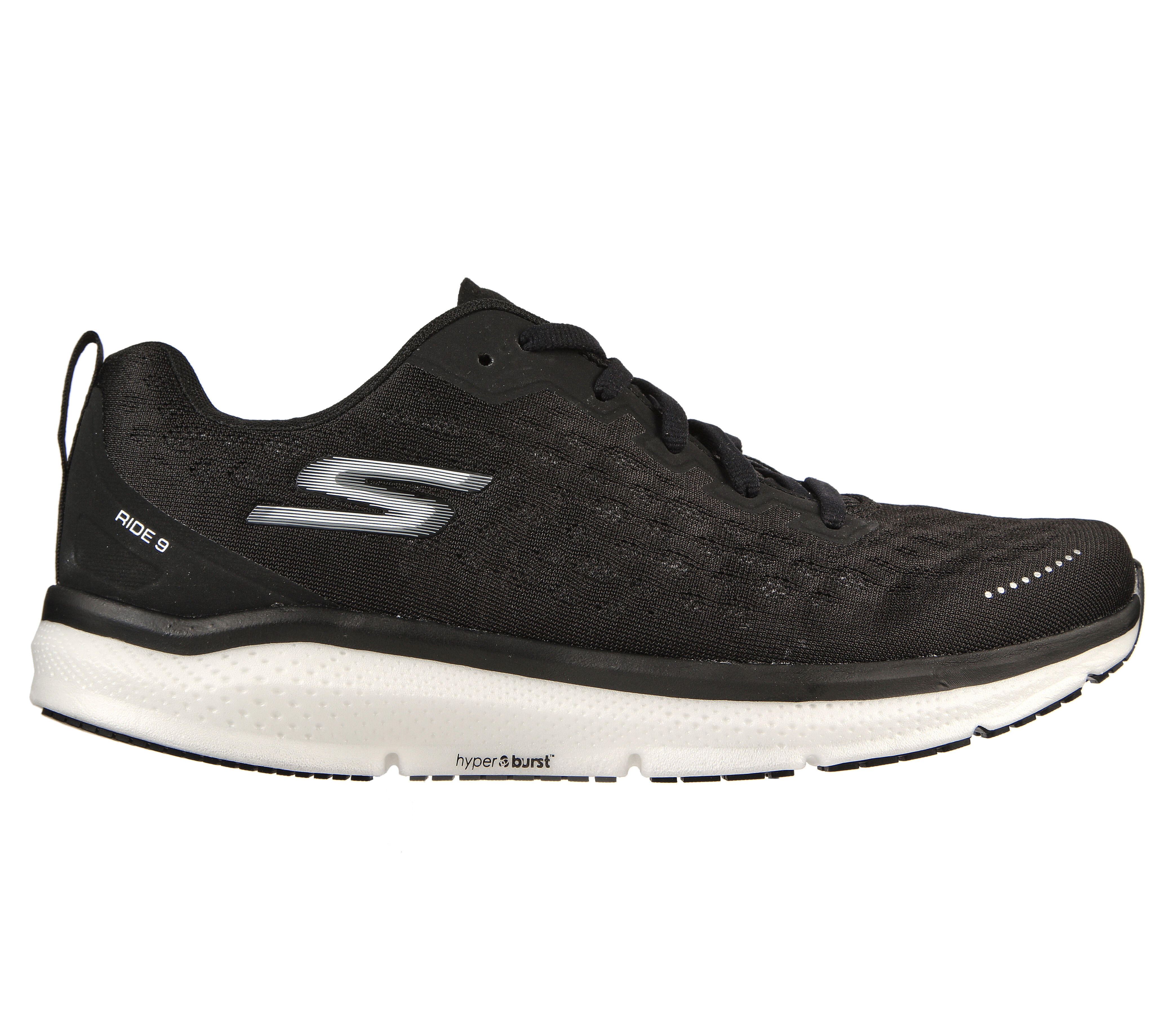 Skechers Men's GOrun Ride 9 Running Shoes, Black/White, 10.5