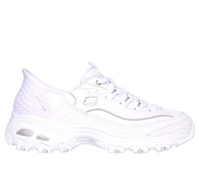 Skechers D'lites Womens Sz 7.5 White Lace Up Shoes Sneaker Running Walking  11959