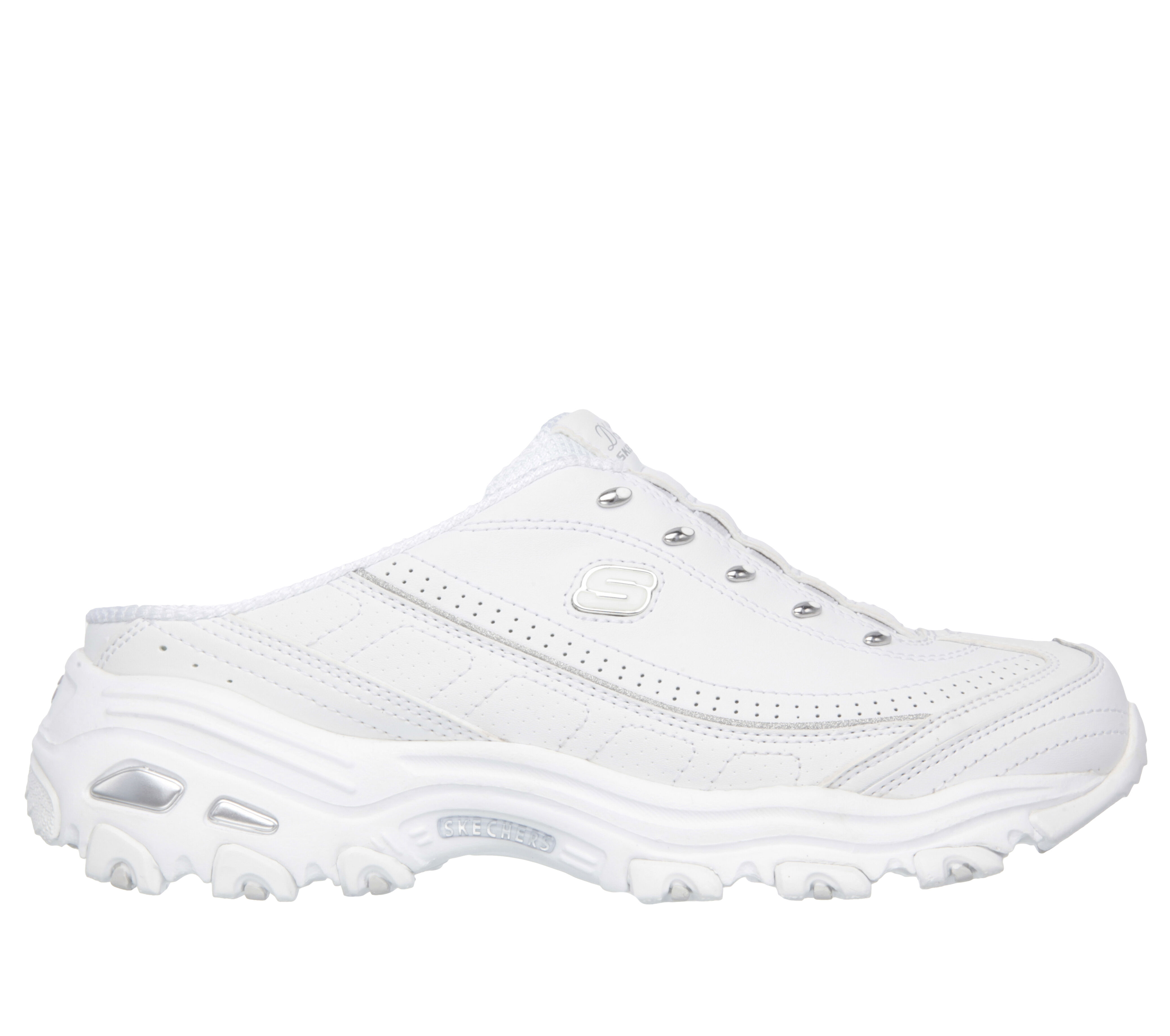 white skechers slip on shoes