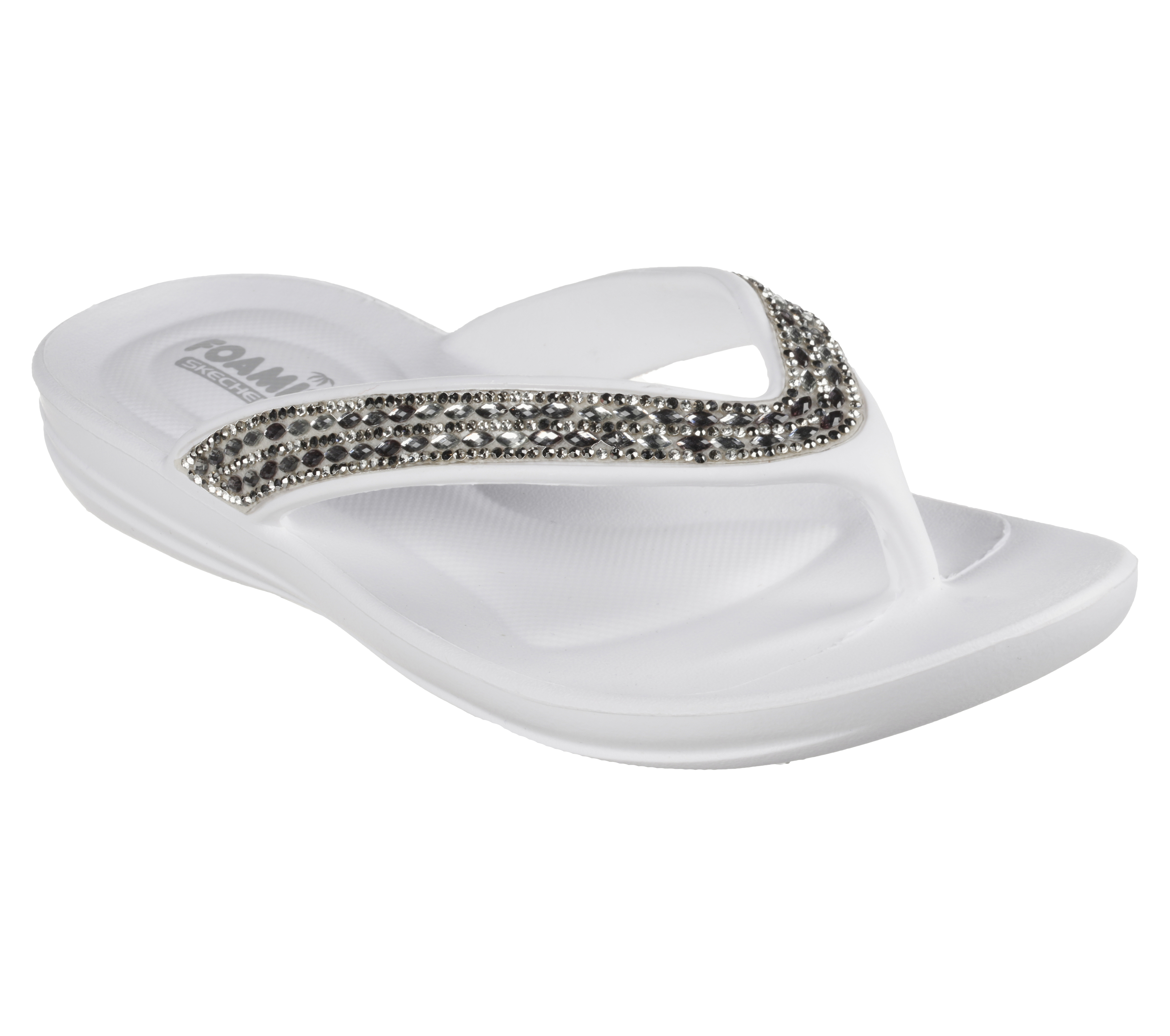 Skechers Womens Flip Flop Sandals 10 Yoga Mat Rhinestones Silver